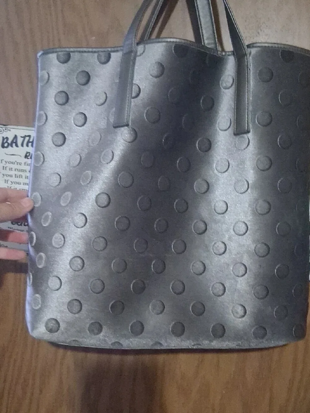 LOW START NO CALL kate spade metallic charcoal polka dot totE GREAT. Condition! - Picture 6 of 11